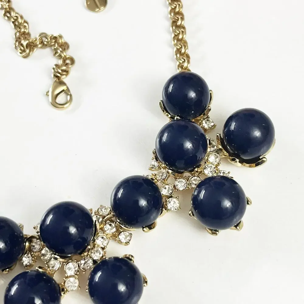 Talbots Navy & Rhinestone Statement Necklace